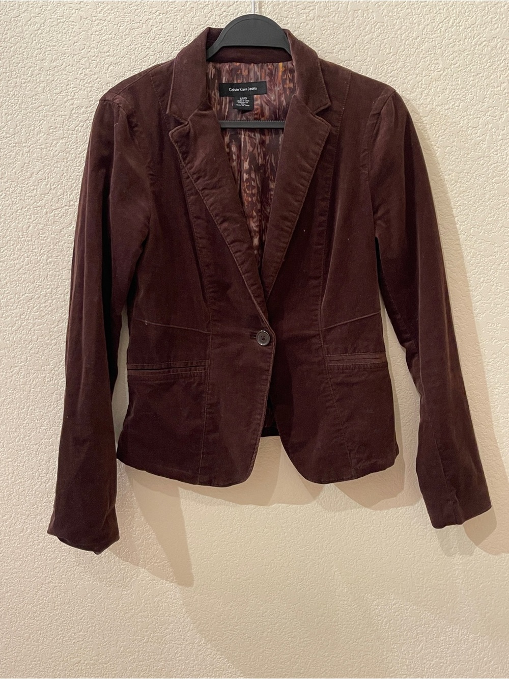 Calvin Klein Dark Brown Corduroy Single-Button Blazer Size: Small